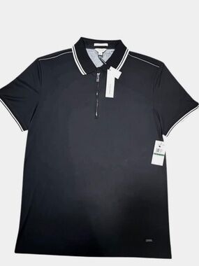 Calvin Klein Premium Cotton zippered Polo NEW WITH TAGS in Black/White Slim Fit